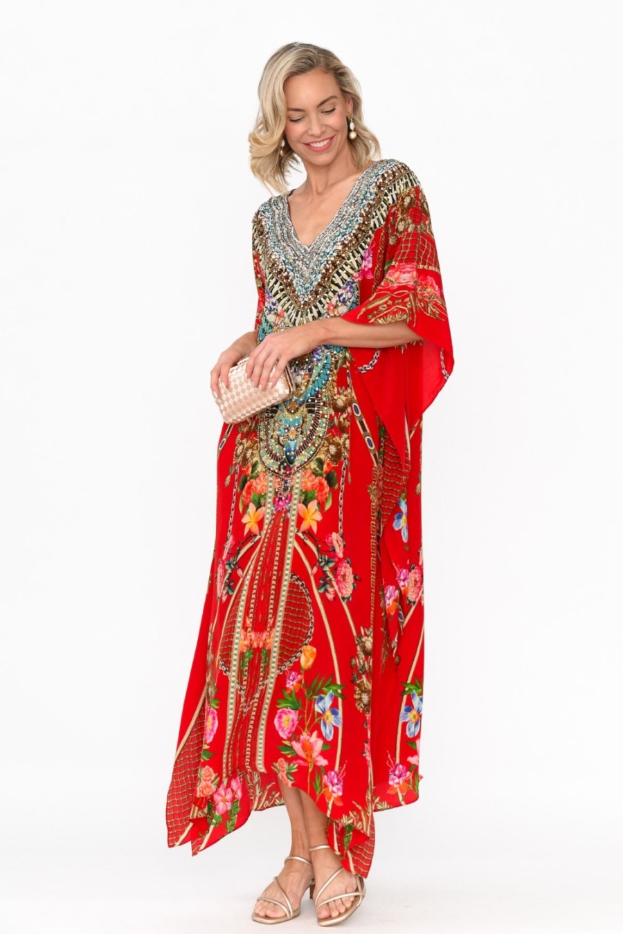 Clothing Fashion Spectrum Maxi Dresses | Marigold Red Silk Maxi Kaftan