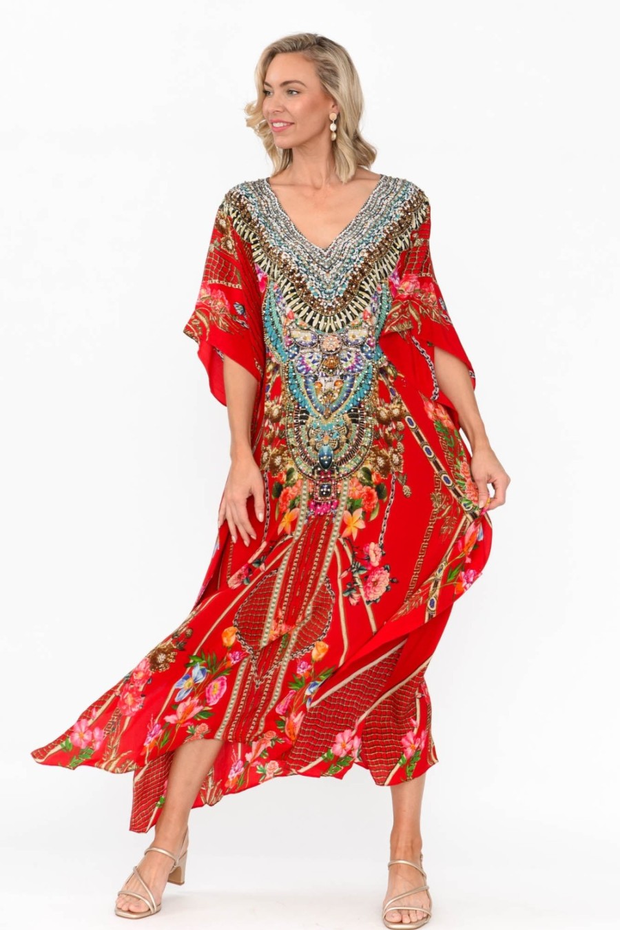 Clothing Fashion Spectrum Maxi Dresses | Marigold Red Silk Maxi Kaftan