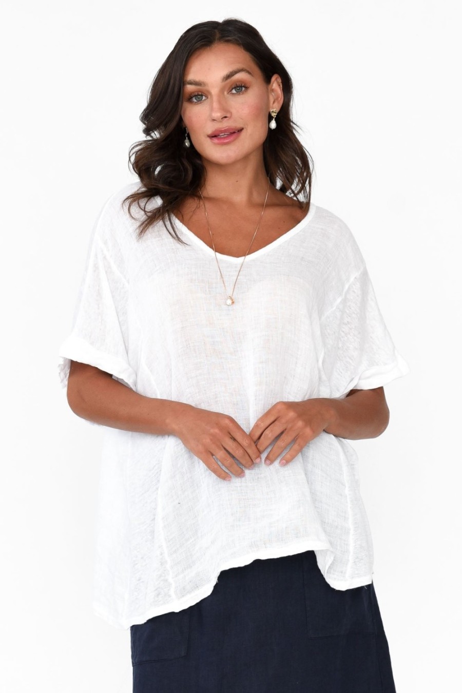 Clothing Talia Benson Linen Tops | Oversized Anna White Linen Tee