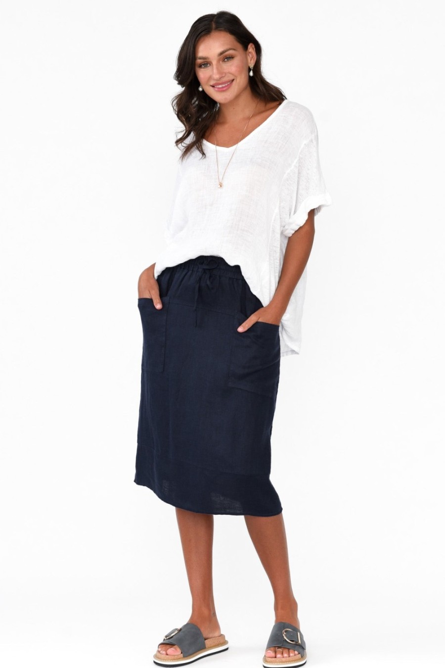 Clothing Talia Benson Linen Tops | Oversized Anna White Linen Tee