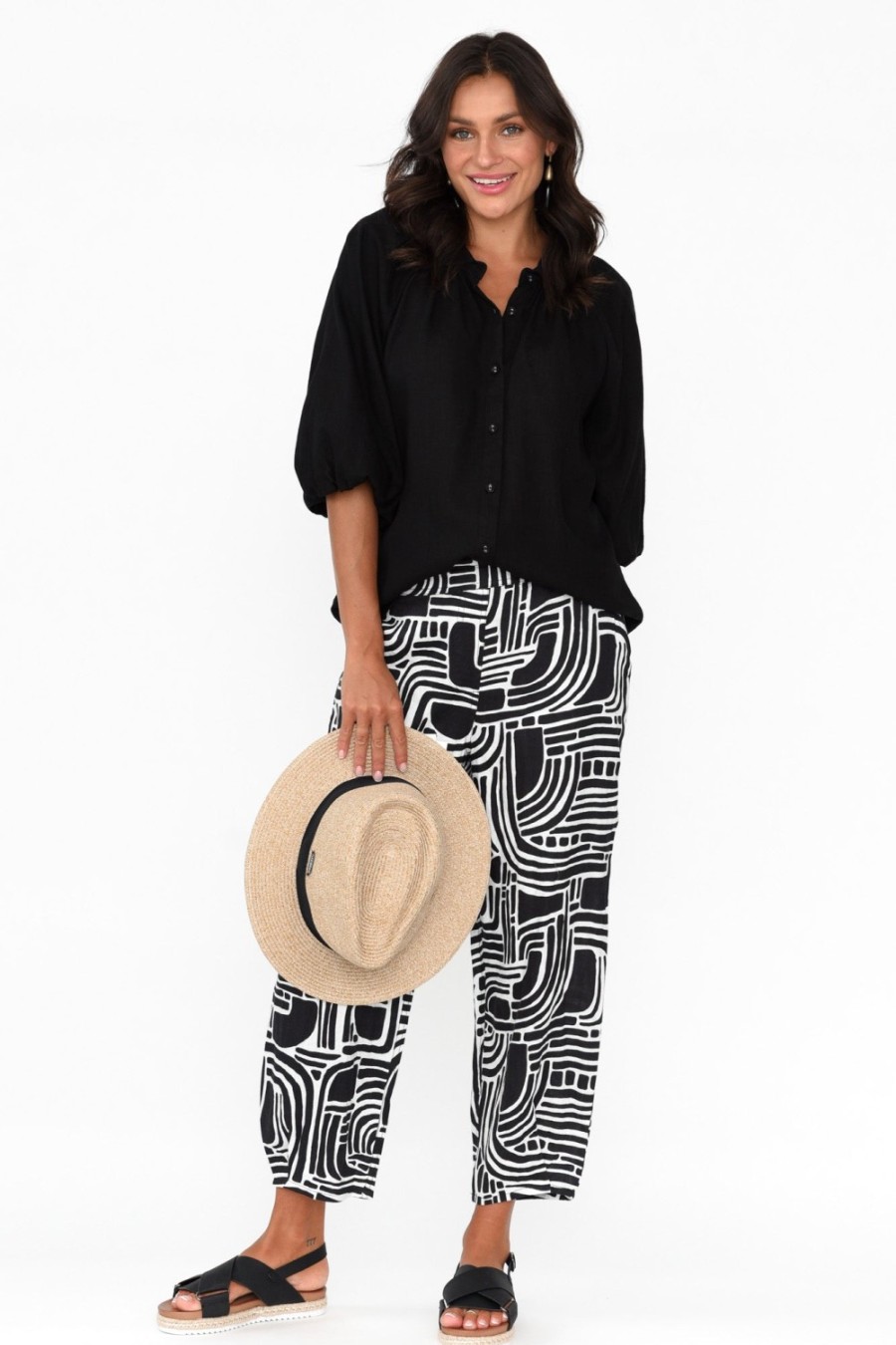 Clothing Foil Pants | Callie Black Geo Linen Pant