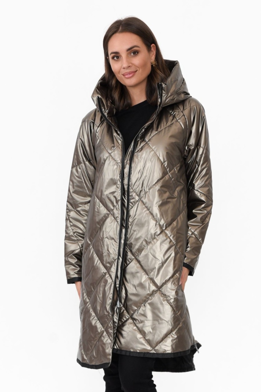 Clothing Tirelli Coats | Waldorf Bronze Zip Hem Winter Coat