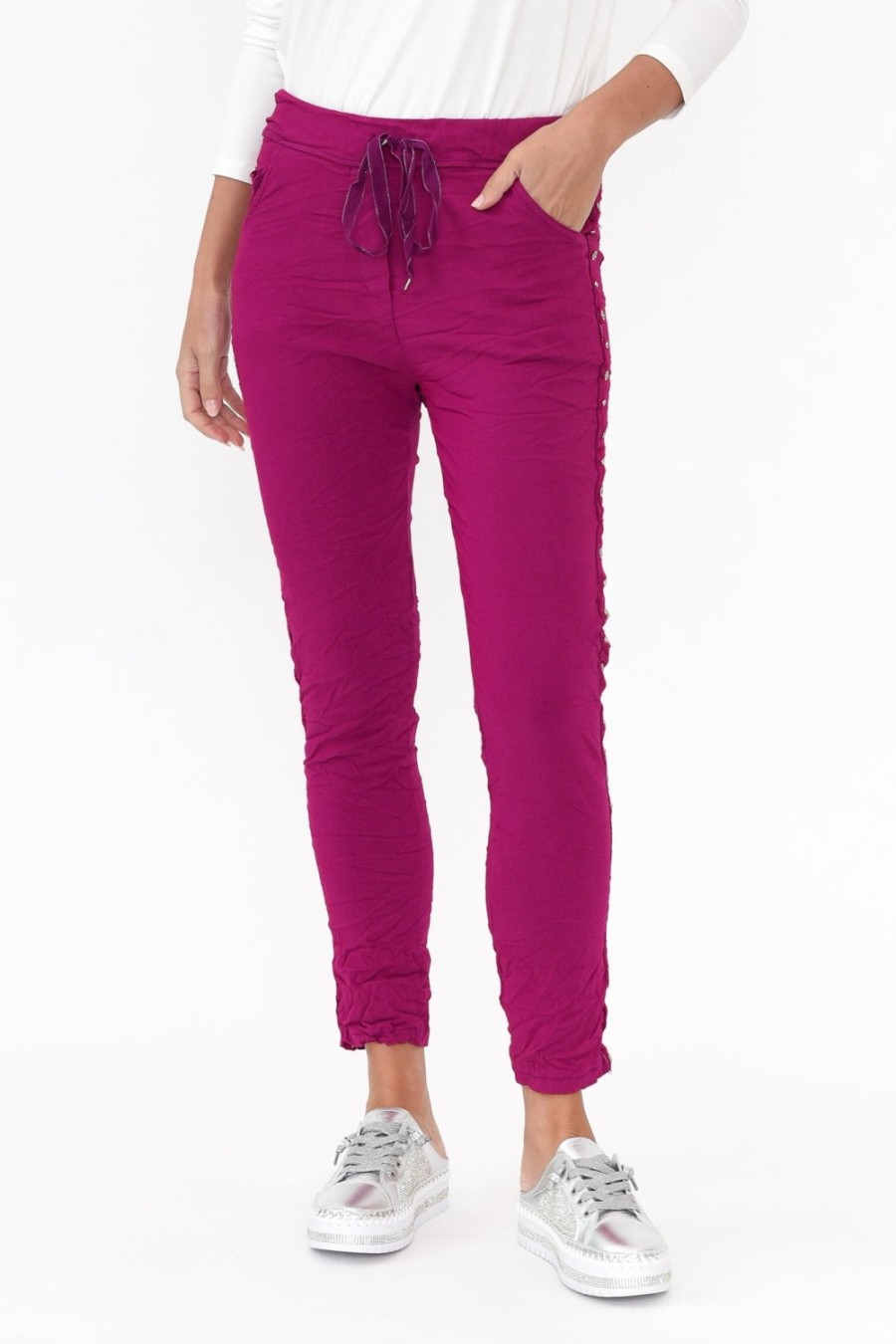 Clothing La Strada Pants | Bolton Fuchsia Embellished Stretch Pant