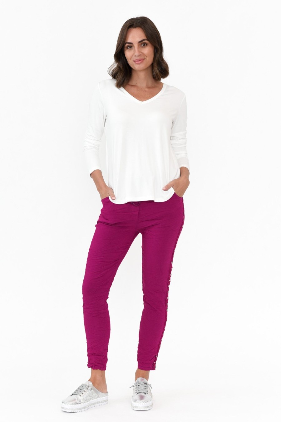 Clothing La Strada Pants | Bolton Fuchsia Embellished Stretch Pant