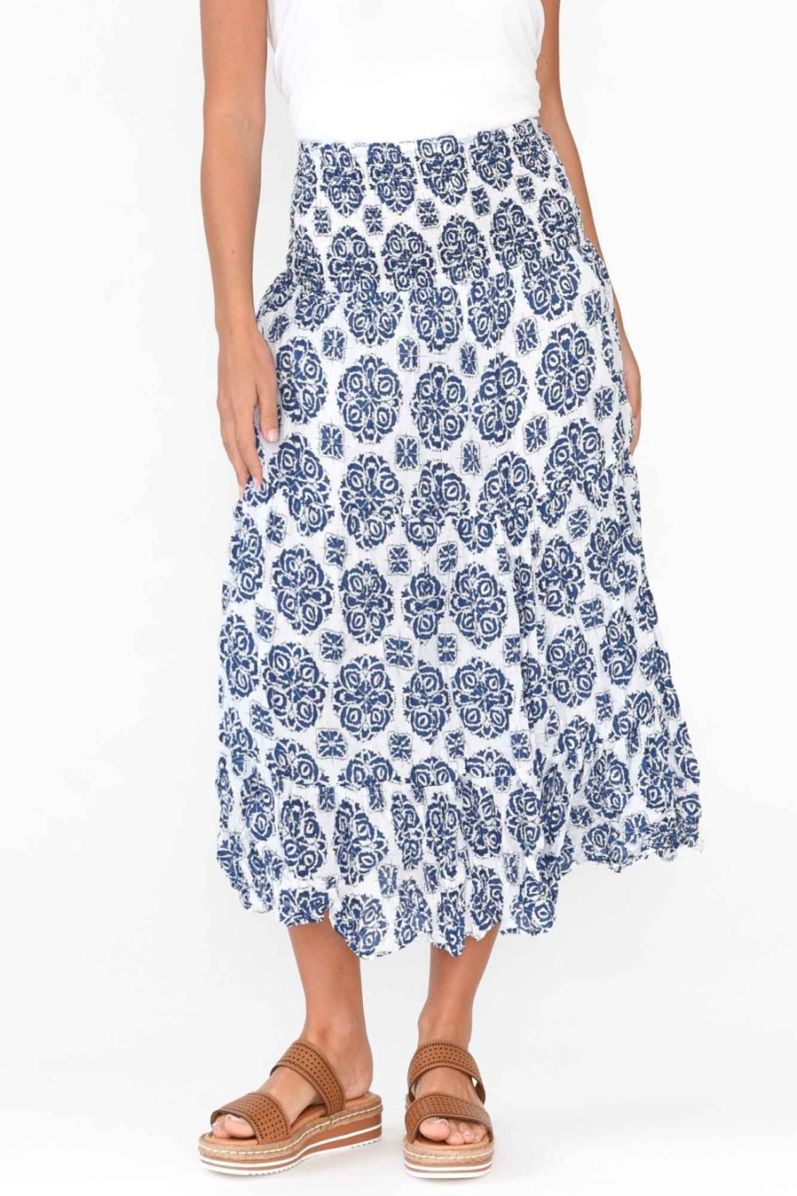 Clothing Namastai Skirts | Jude Navy Fiesta Crinkle Cotton Skirt