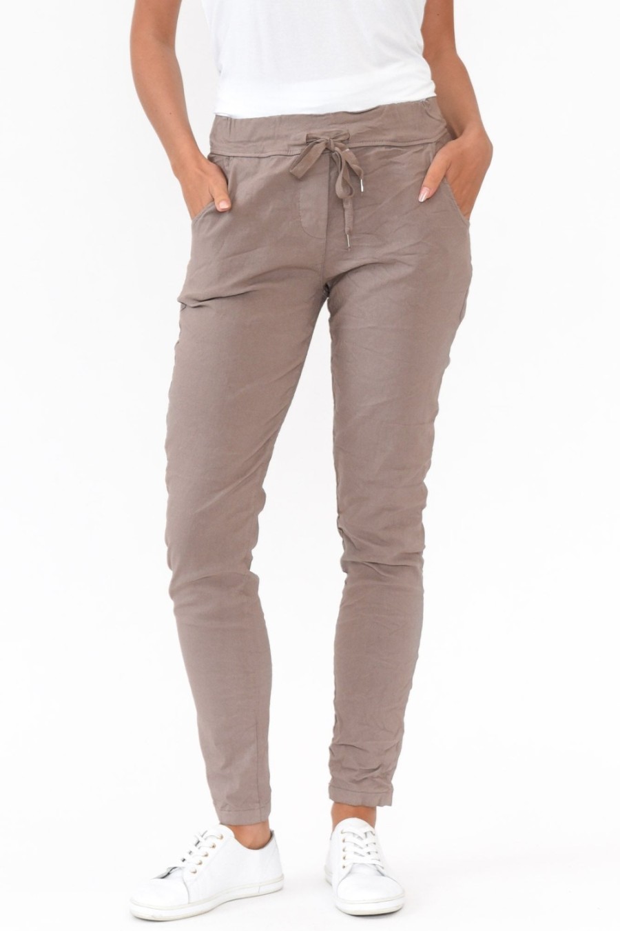 Clothing Rosa Sera Pants | Samford Taupe Crinkle Drawstring Pant