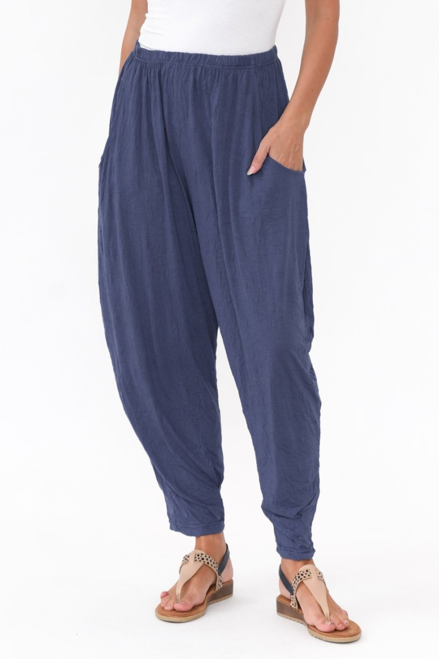 Clothing Cotton Village Pants | Rylee Navy Crinkle Cotton Pant