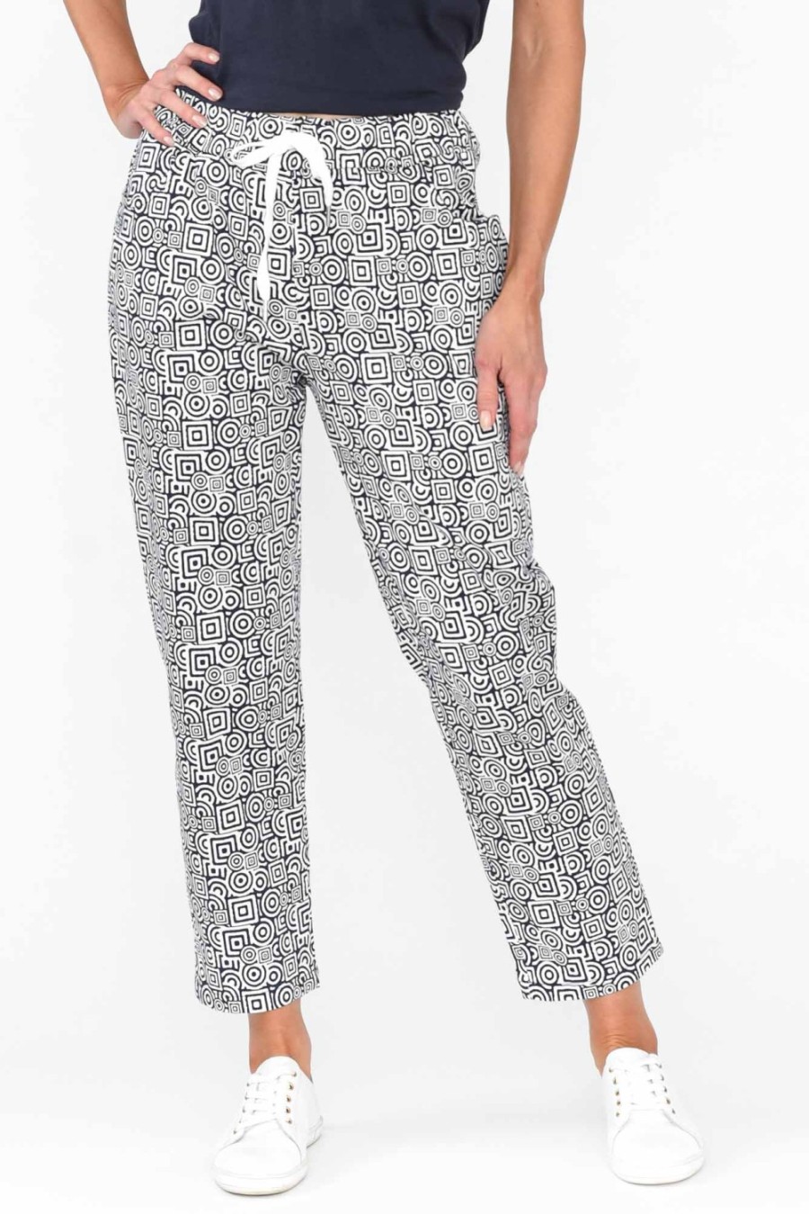 Clothing Cali and Co Pants | Souza Navy Geo Cotton Pant