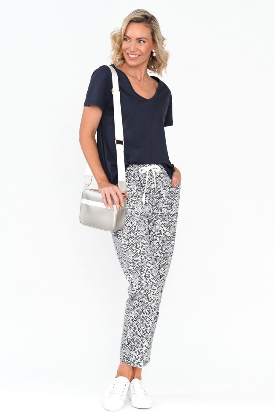 Clothing Cali and Co Pants | Souza Navy Geo Cotton Pant