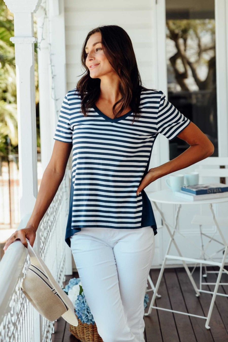 Clothing Betty Basics Cotton Tops | Luella Navy Stripe Cotton Tee