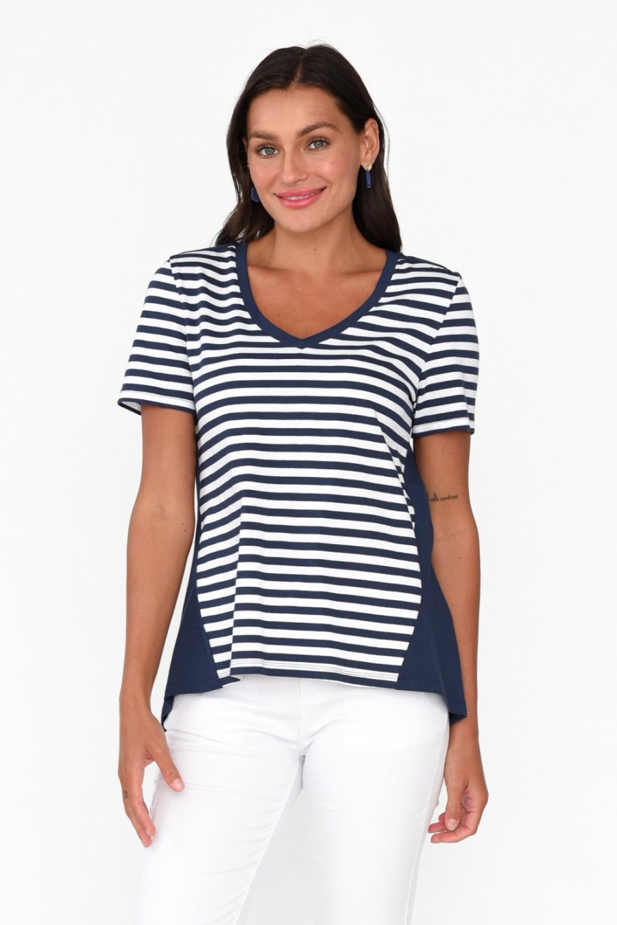 Clothing Betty Basics Cotton Tops | Luella Navy Stripe Cotton Tee