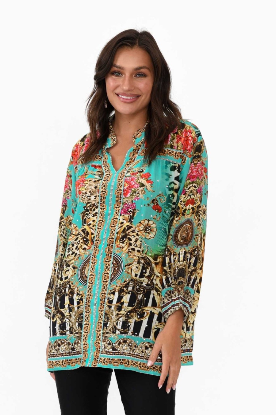 Clothing Fashion Spectrum Sleeved Tops | Garden Delight Silk Sequin Top