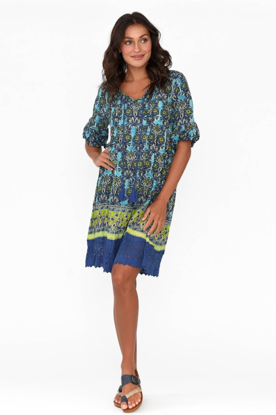 Clothing One Summer Cotton Dresses | Cayman Blue Geo Cotton Tunic Dress