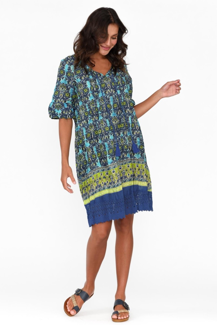 Clothing One Summer Cotton Dresses | Cayman Blue Geo Cotton Tunic Dress