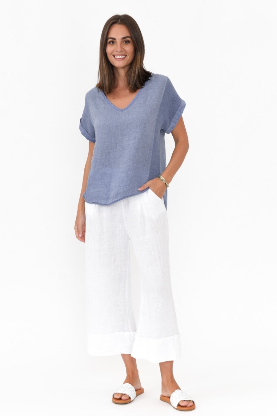 Clothing La Strada Cotton Tops | Dorian Steel Linen Cotton Top