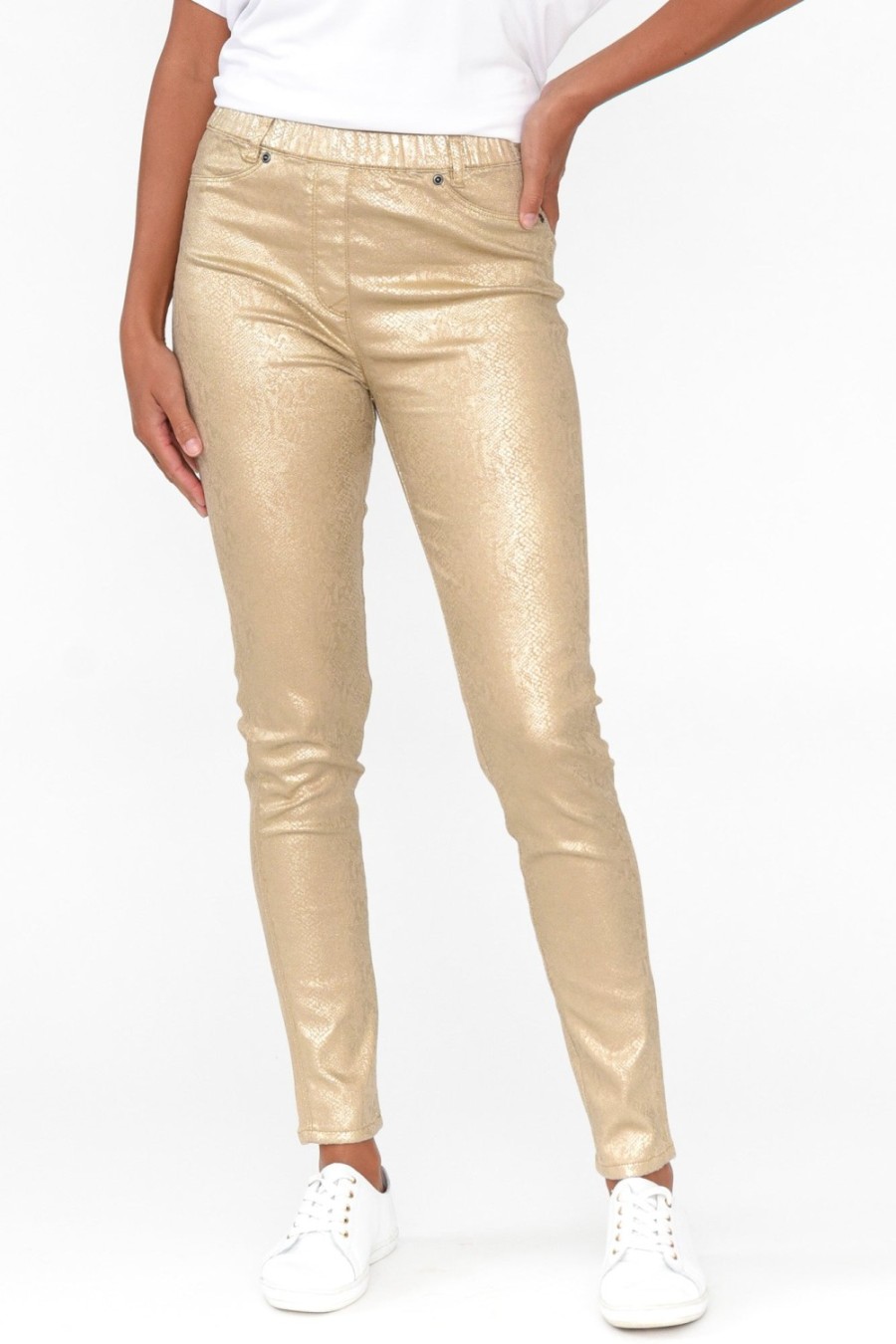 Clothing Cafe Latte Pants | Bonita Gold Animal Foil Stretch Pant