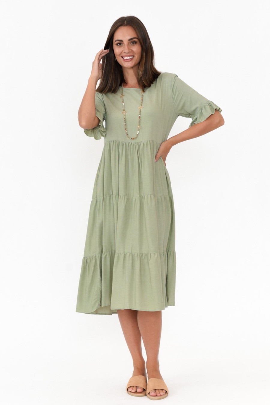 Clothing New U Collection Below Knee Dresses | Addison Sage Tier Dress