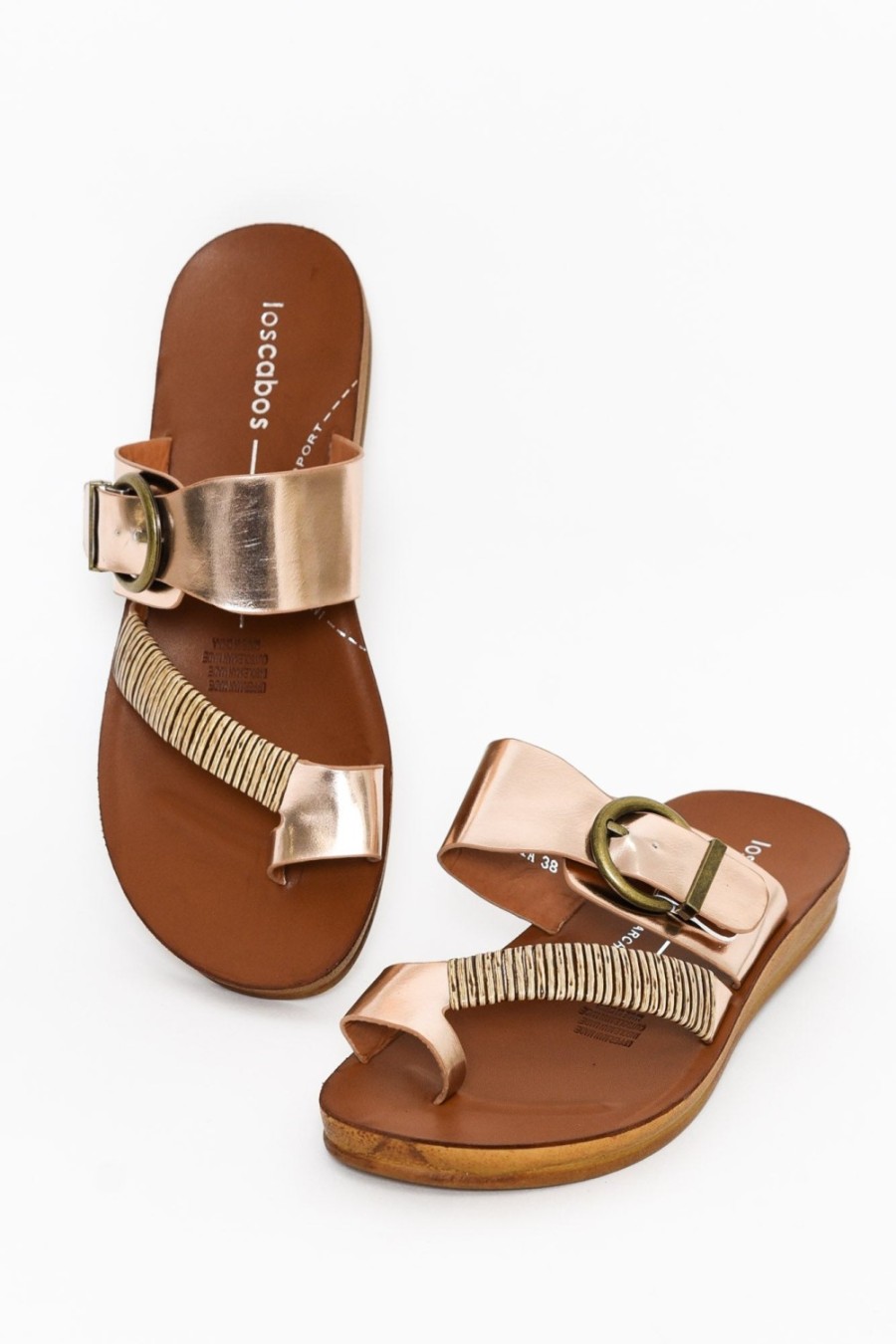 Shoes Los Cabos Flat Sandals | Bria Rose Gold Metallic Slide