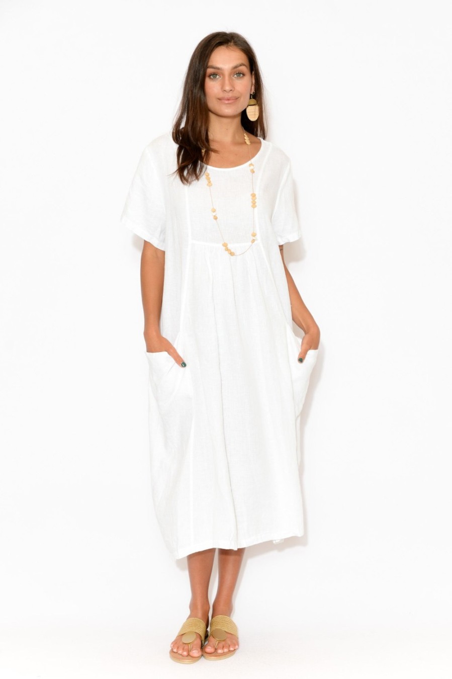 Clothing Montaigne Linen Dresses | Beckett White Linen Pocket Dress