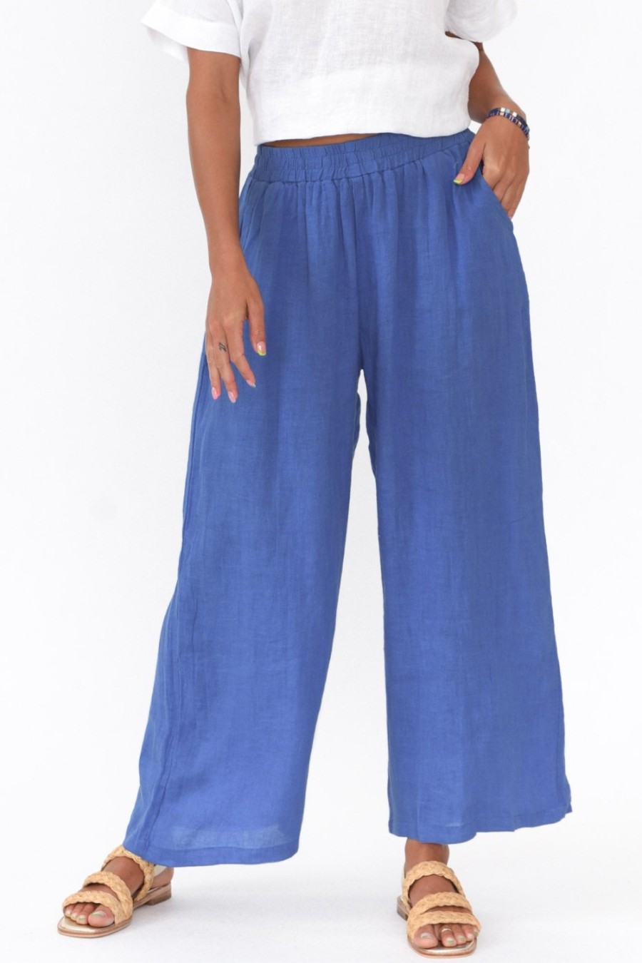 Clothing Cali and Co Pants | Emilio Cobalt Linen Wide Leg Pant