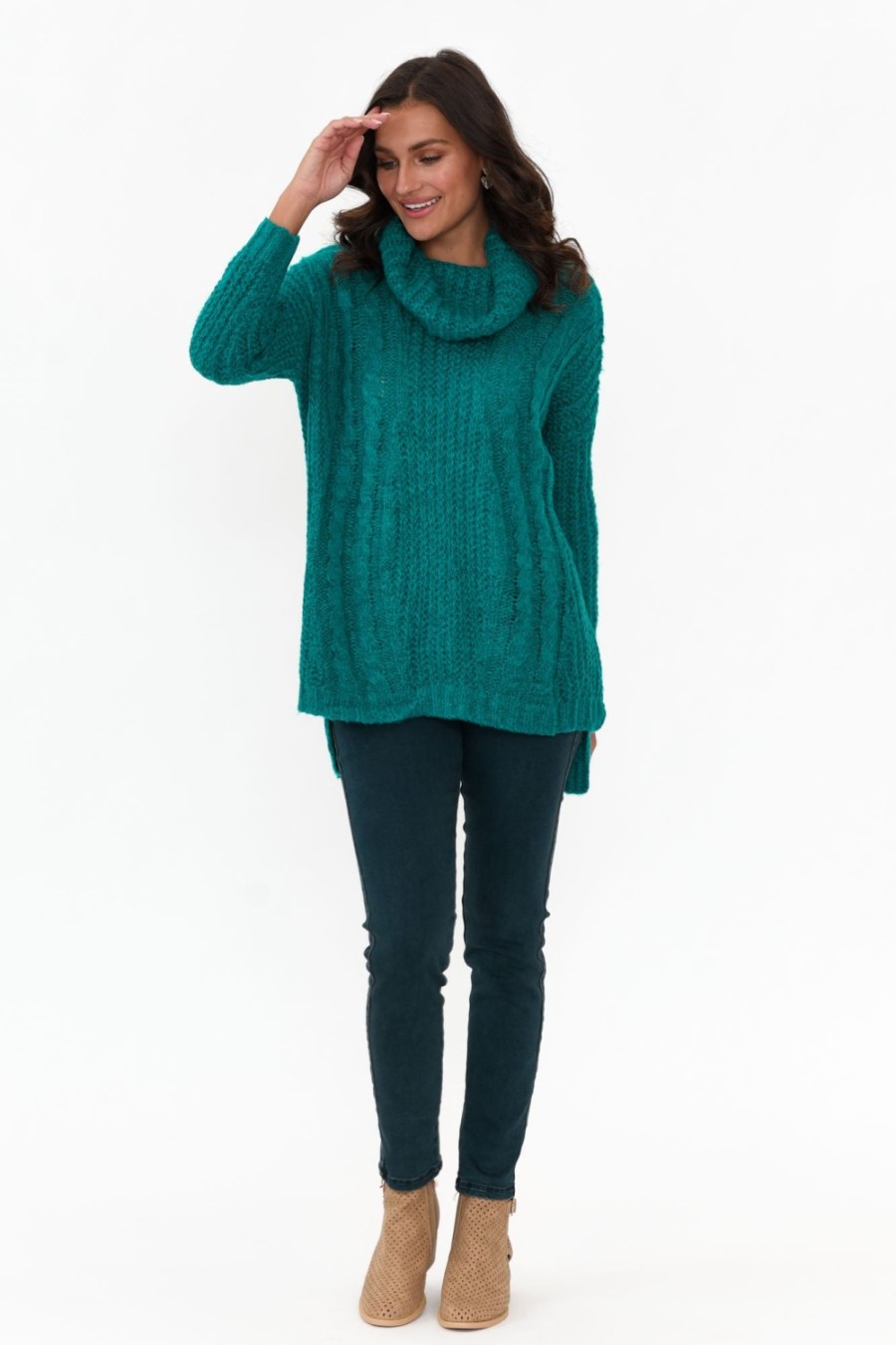 Clothing Cafe Latte Knitwear | Hamlin Blue Roll Neck Jumper