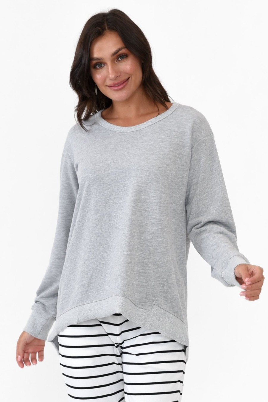 Clothing 3rd Story Cotton Tops | Newhaven Grey Marle Cotton Jumper