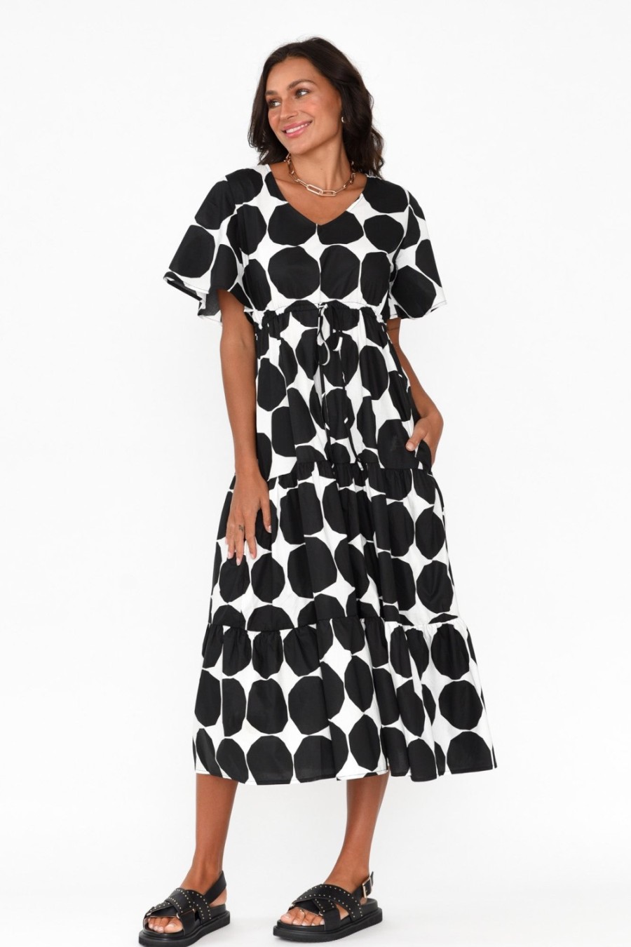 Clothing Slate the Label Cotton Dresses | Kasey Black Spot Cotton Poplin Dress