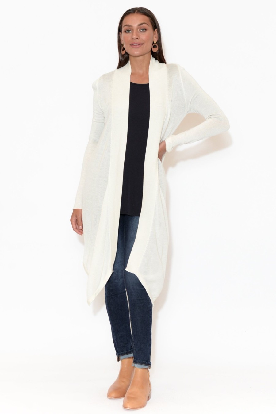 Clothing Lou Lou Knitwear | Lauper White Cashmere Bamboo Cardigan