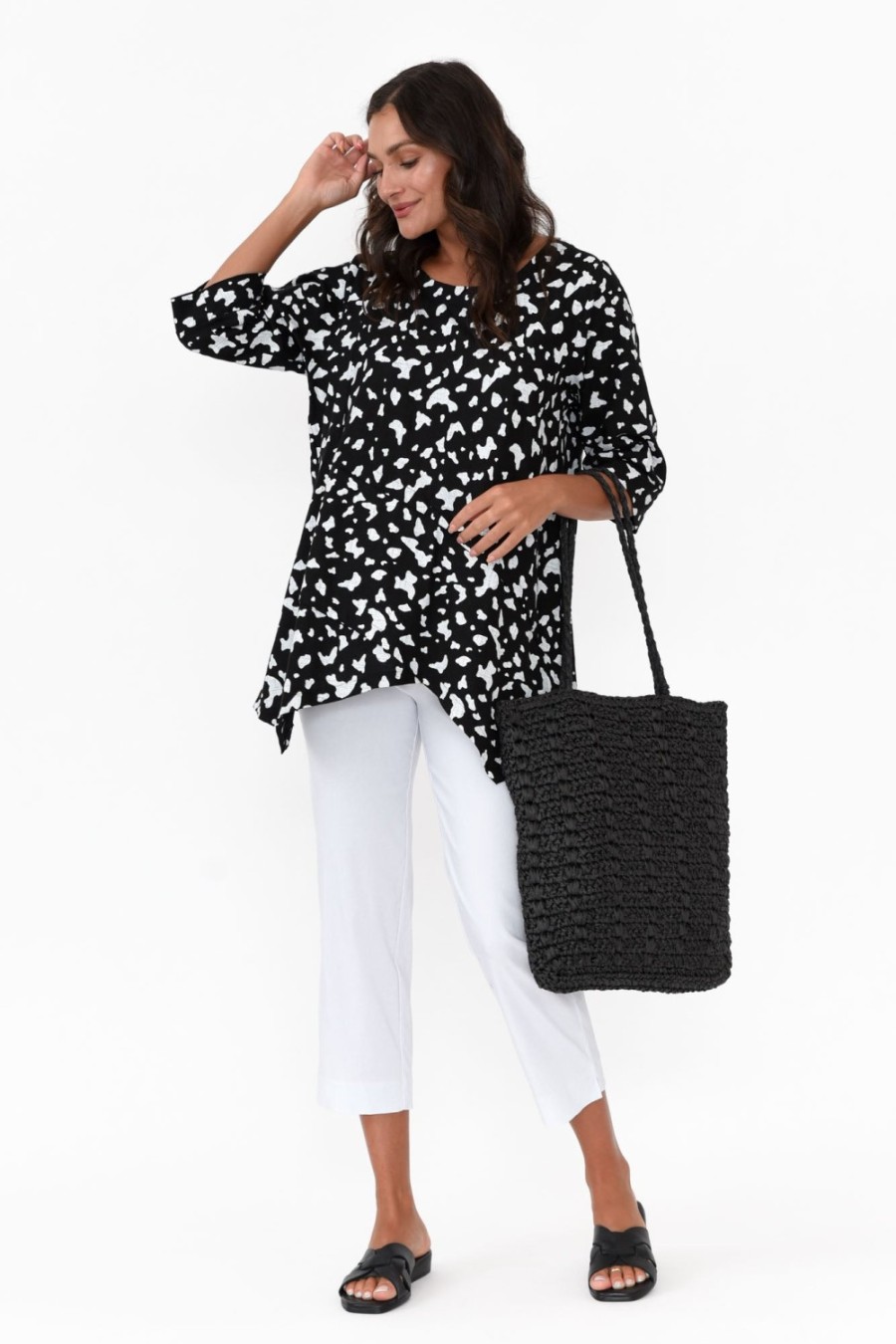 Clothing Hourglass Linen Tops | Anya Black Spot Linen Cotton Top