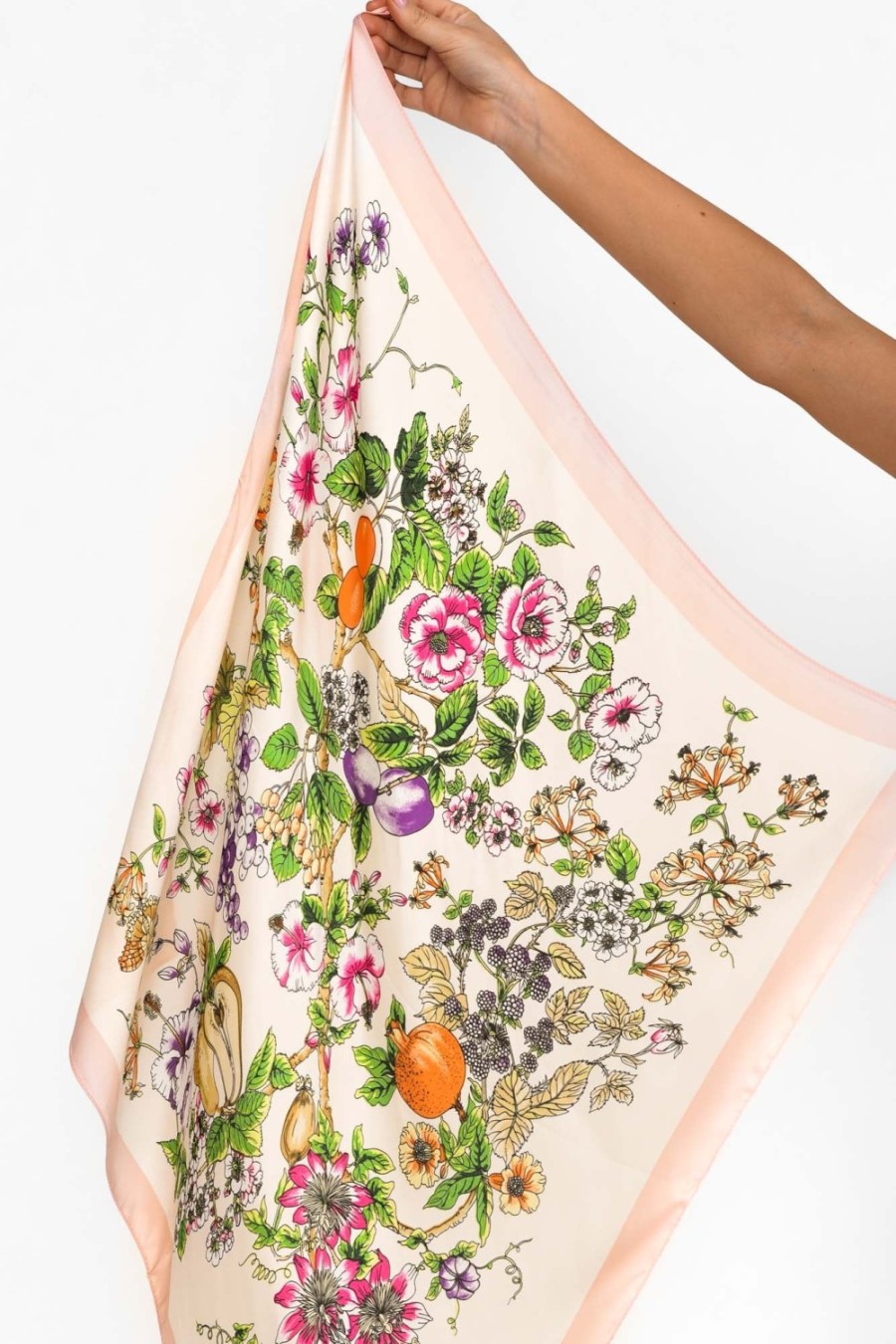 Clothing Zoda Scarves | Hilde Pink Satin Floral Square Scarf