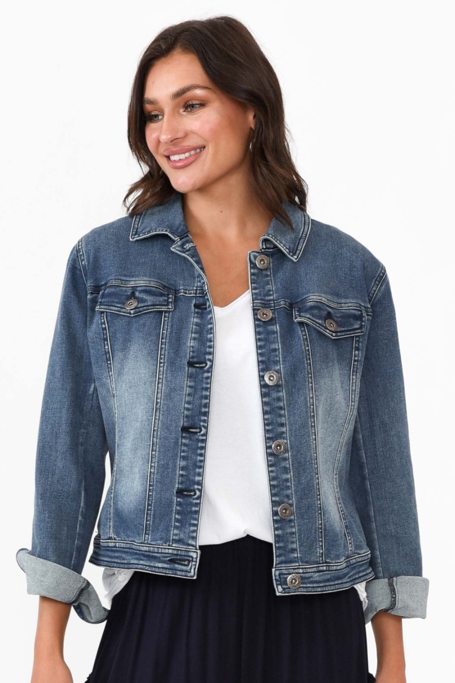 Clothing Cafe Latte Jackets | Camille Dark Denim Jacket