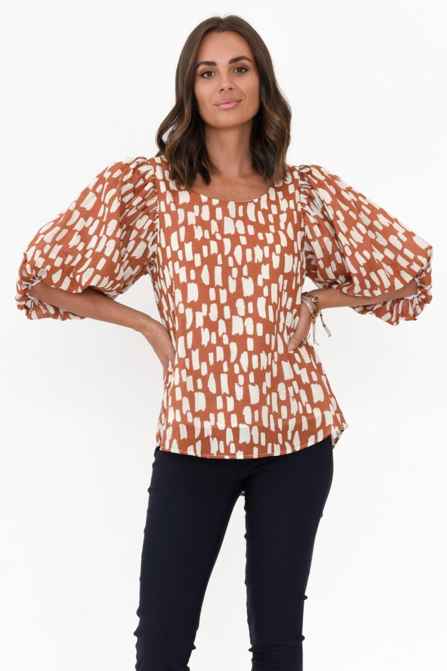 Clothing New U Collection Sleeved Tops | Amsterdam Rust Fleck Puff Sleeve Top