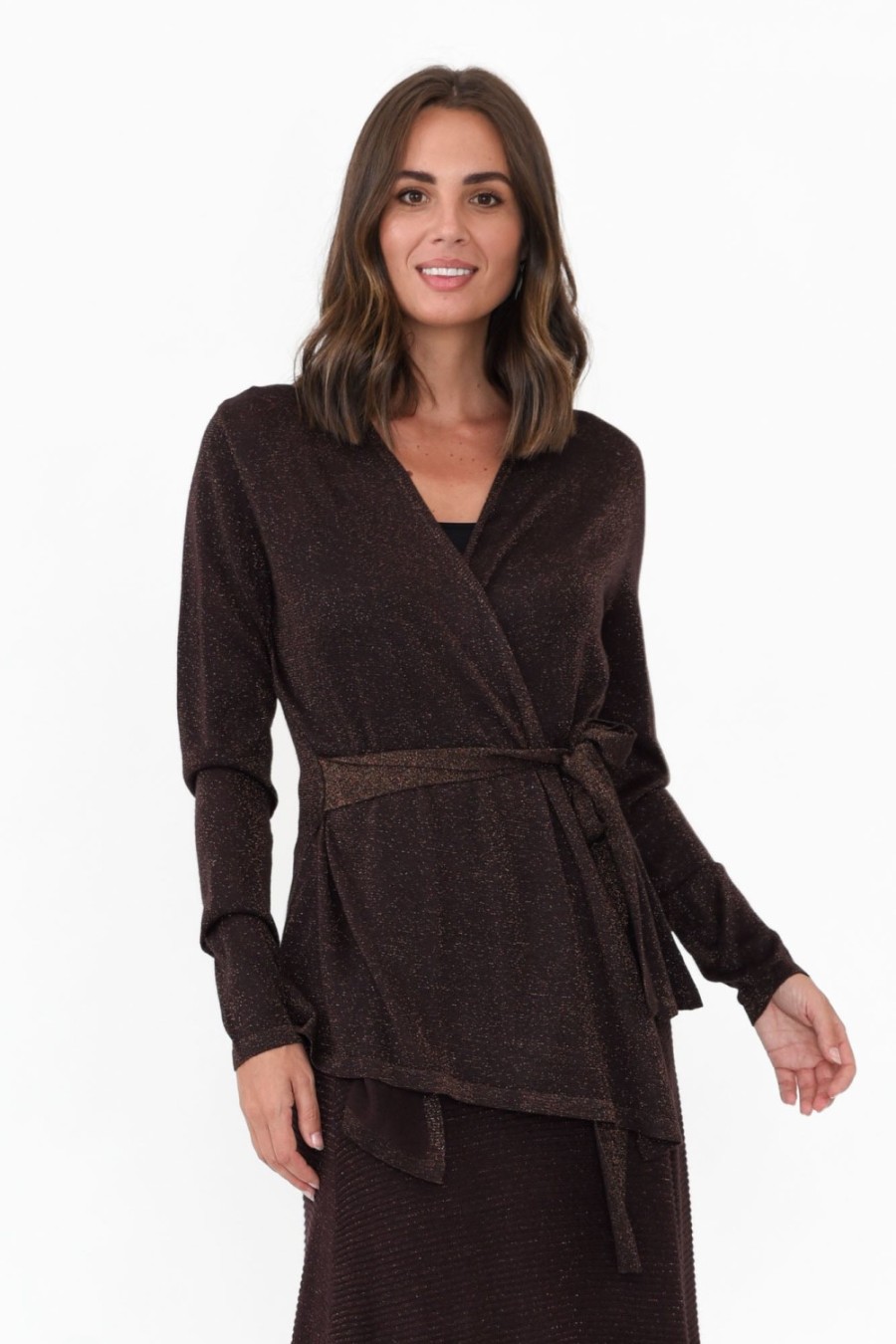 Clothing Brave u0026 True Cardigans | Domenica Brown Knit Tie Waist Cardigan