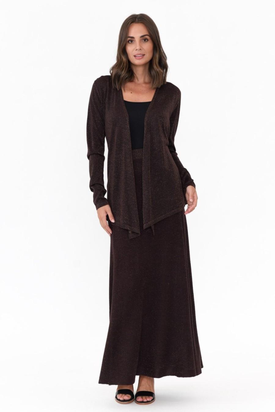 Clothing Brave u0026 True Cardigans | Domenica Brown Knit Tie Waist Cardigan