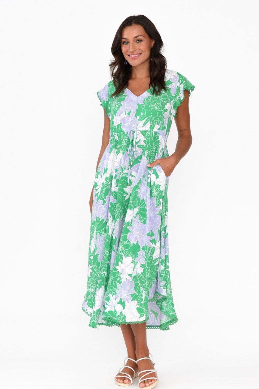 Clothing New U Collection Midi Dresses | Libby Green Botanical Midi Dress