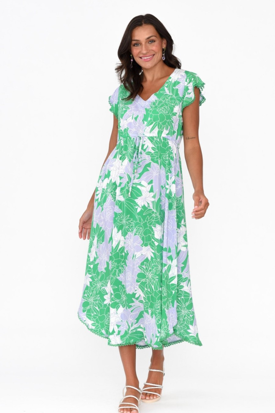 Clothing New U Collection Midi Dresses | Libby Green Botanical Midi Dress