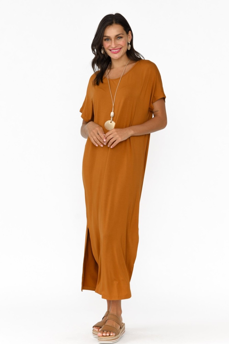 Clothing Pq Bamboo Dresses | Dempsey Mocha Bamboo Midi Dress