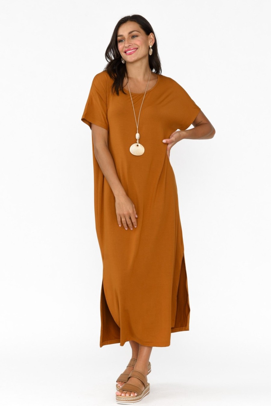 Clothing Pq Bamboo Dresses | Dempsey Mocha Bamboo Midi Dress