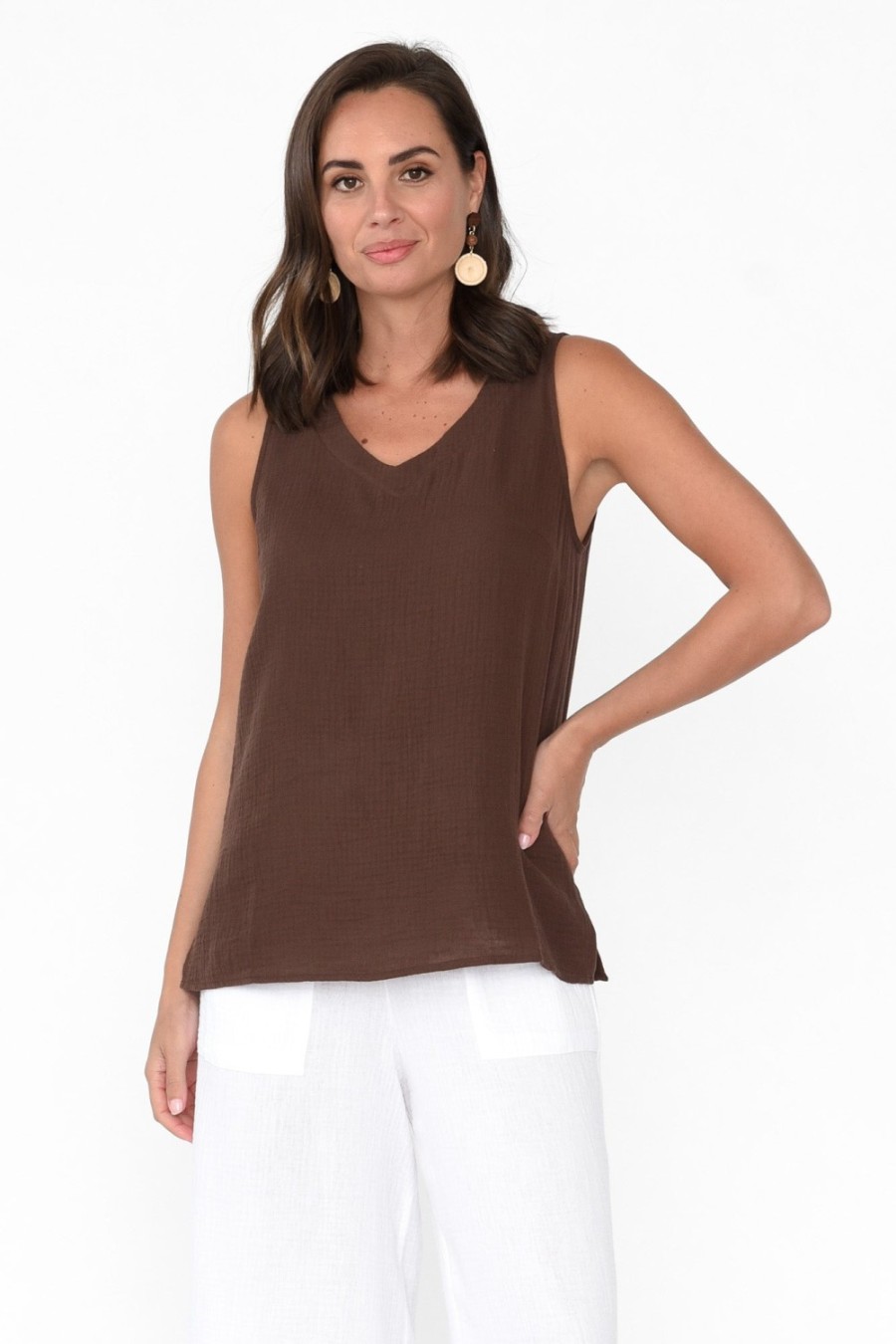 Clothing Threadz Cotton Tops | Byron Chocolate Cotton Tank