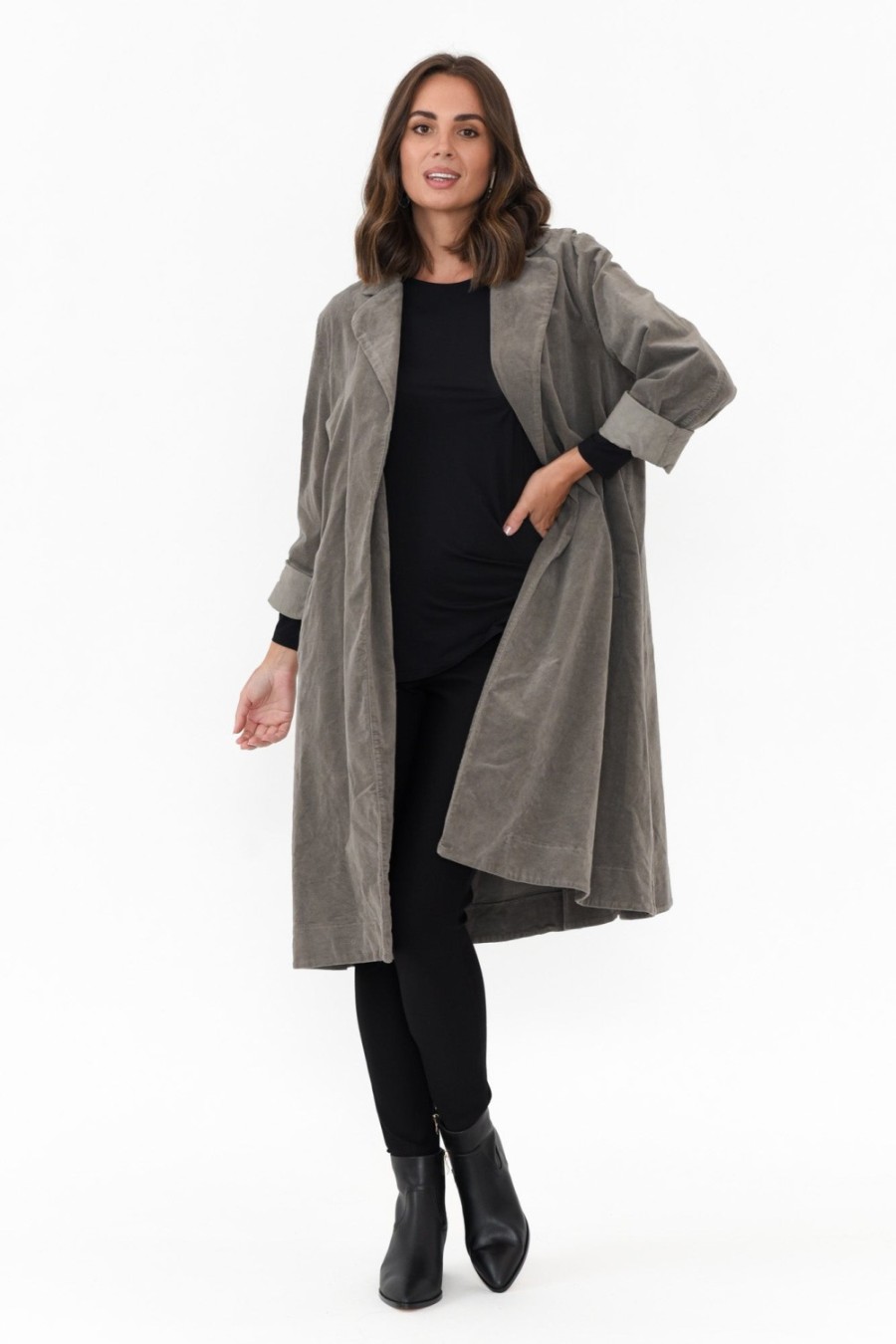 Clothing Italian Closet Coats | Copenhagen Taupe Velvet Coat