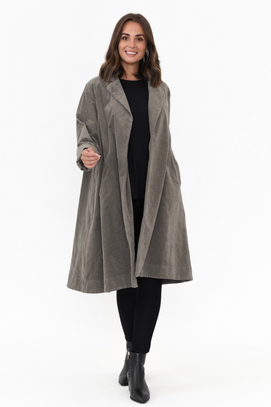 Clothing Italian Closet Coats | Copenhagen Taupe Velvet Coat