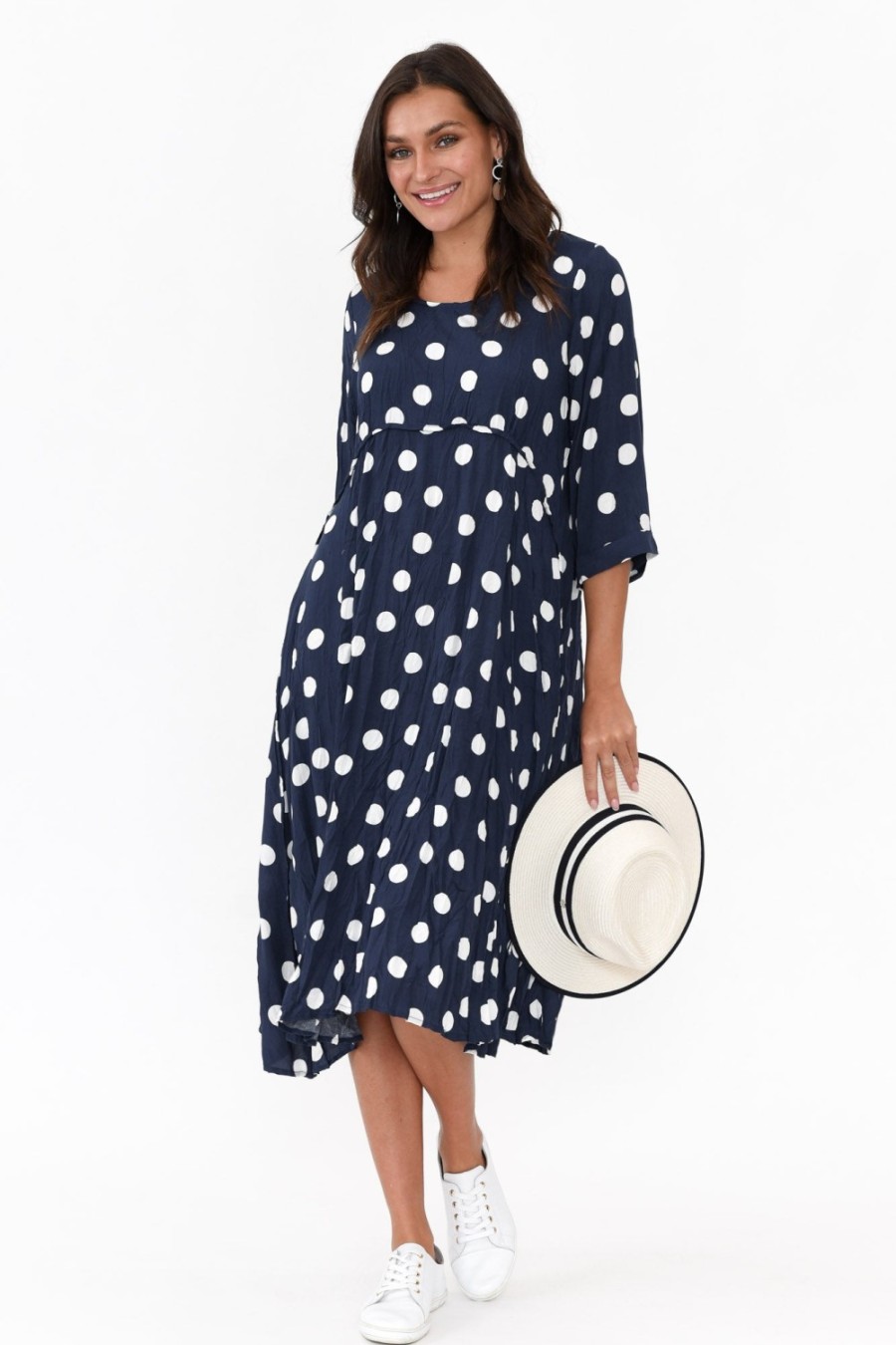 Clothing Willow Tree Below Knee Dresses | Soprano Navy Spot Midi Dress