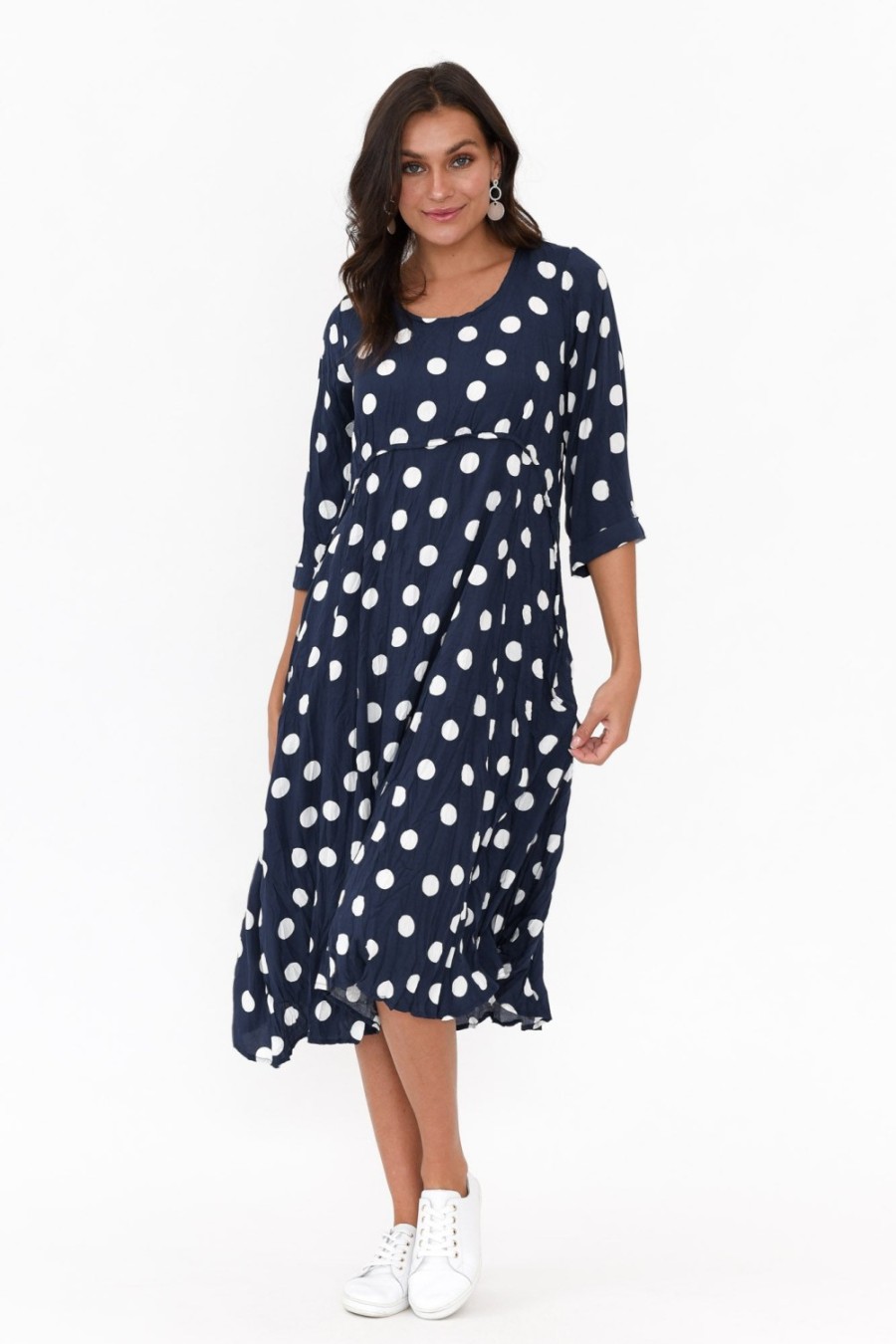 Clothing Willow Tree Below Knee Dresses | Soprano Navy Spot Midi Dress