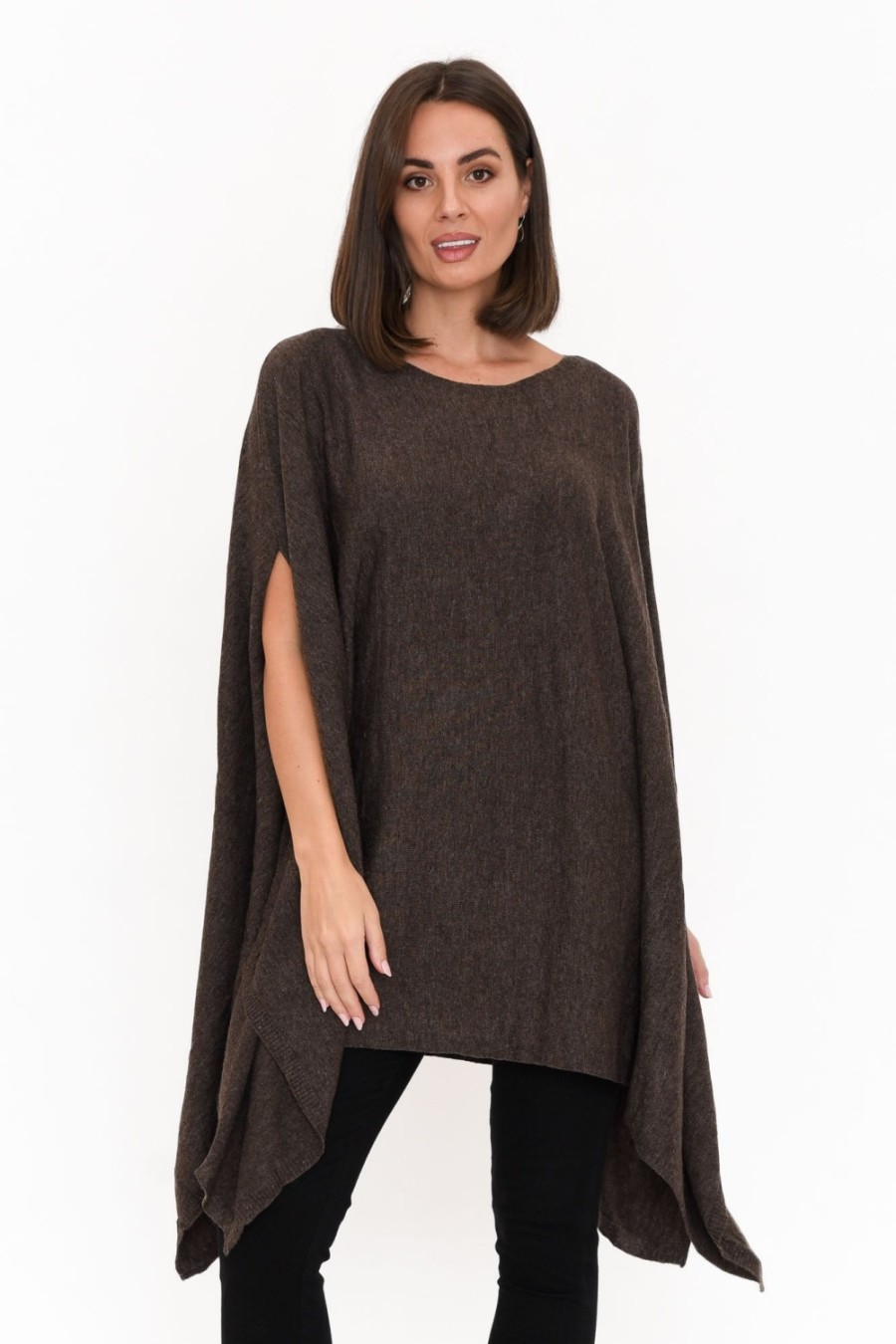 Clothing Boho Ponchos | Cassidy Brown Wool Blend Poncho