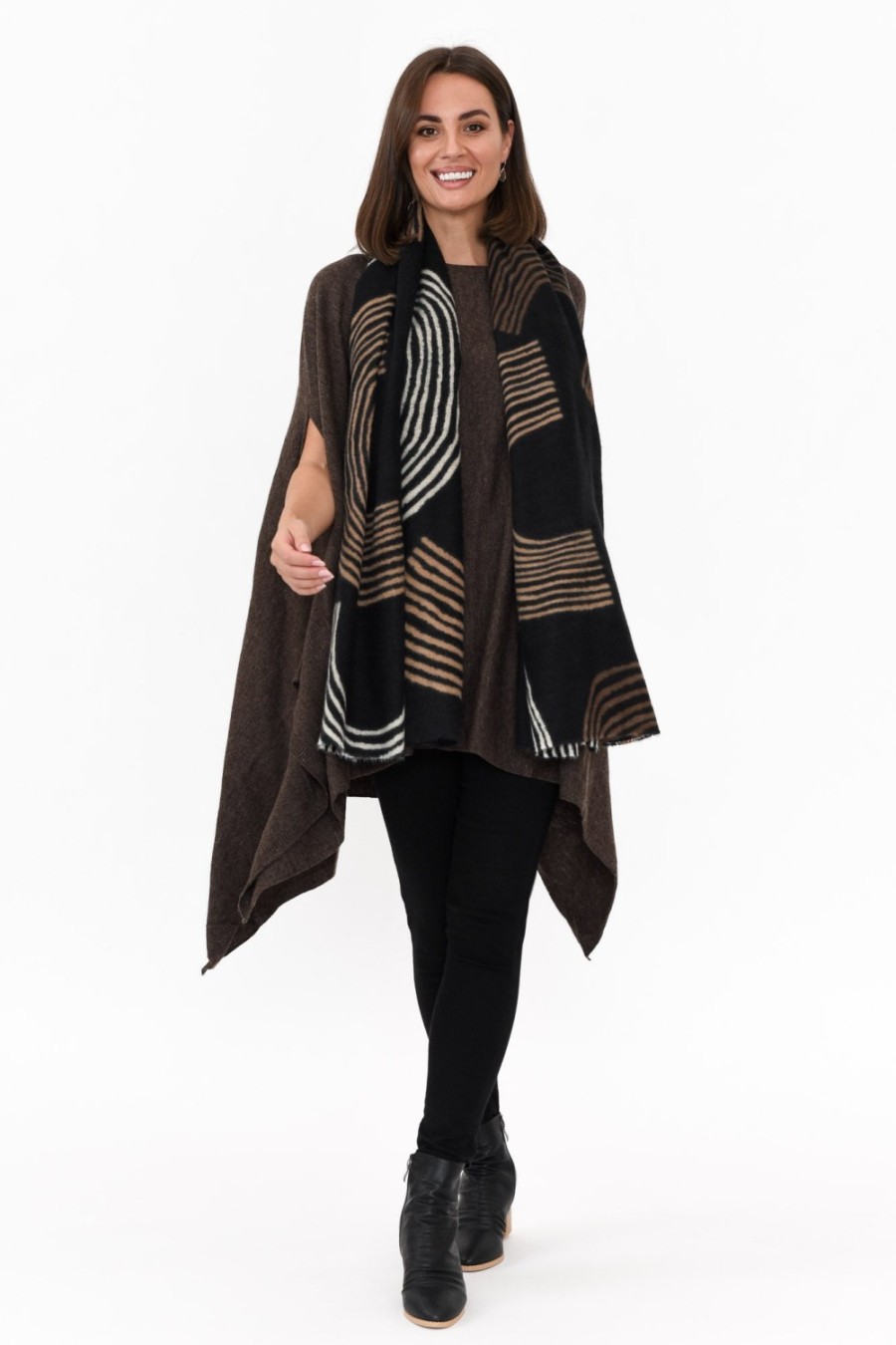 Clothing Boho Ponchos | Cassidy Brown Wool Blend Poncho