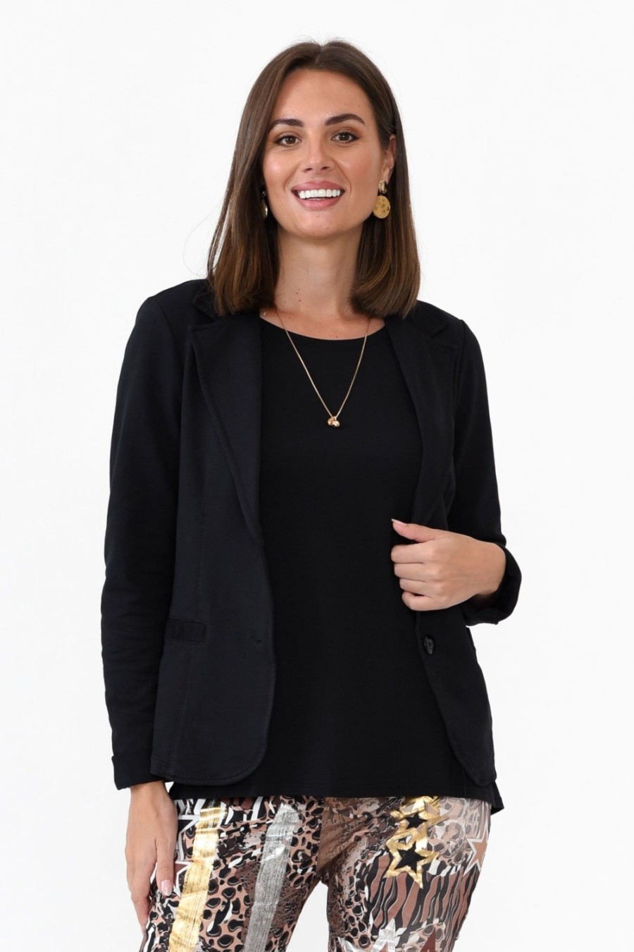 Clothing Italian Star Jackets | Maha Black Cotton Relaxed Blazer