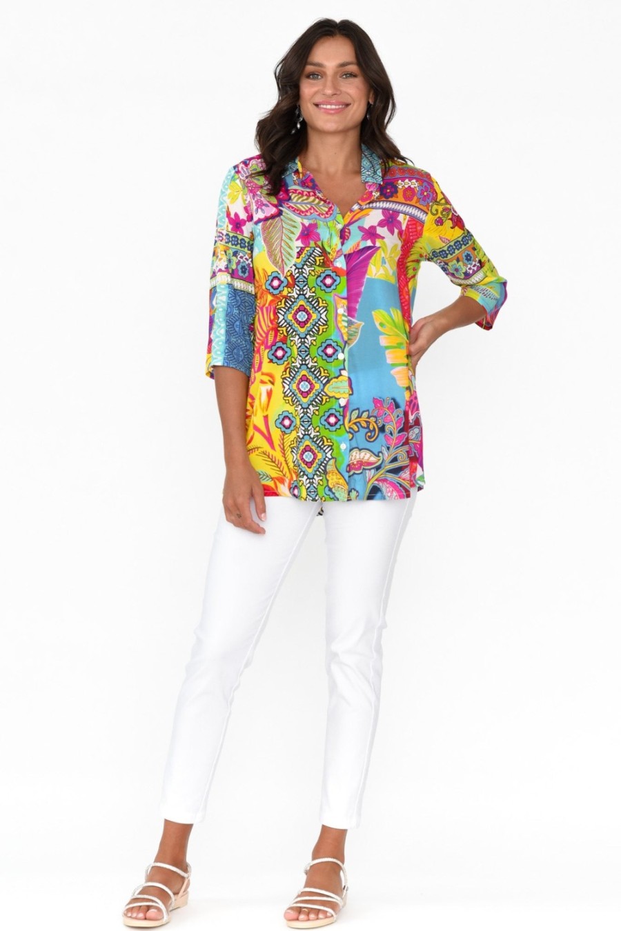 Clothing Orientique Shirts | Melba Blue Abstract Collared Shirt