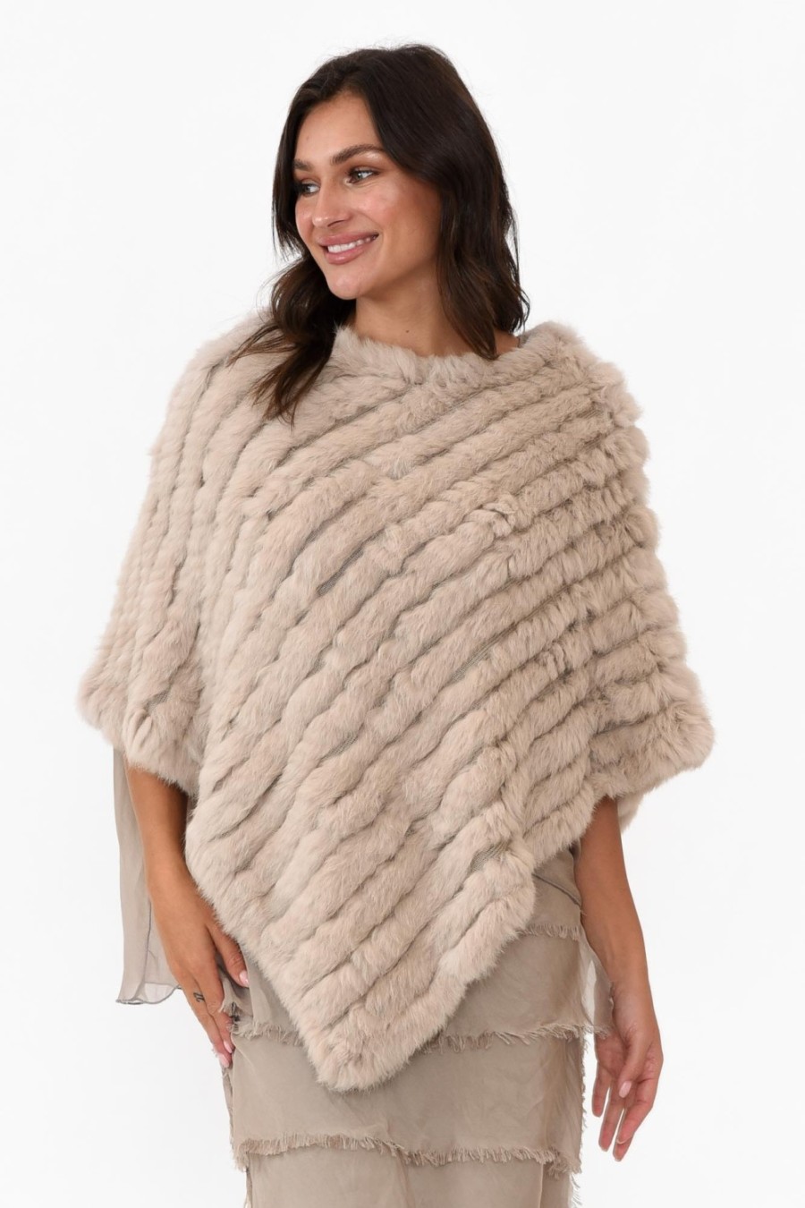 Clothing 365 Days Ponchos | Greer Stone Fur Poncho