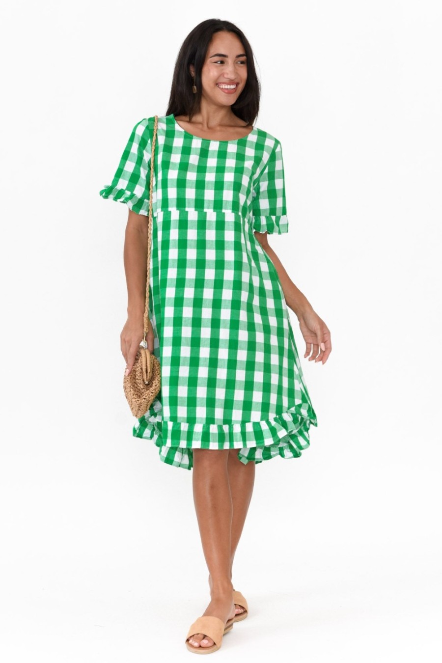 Clothing Worthier Cotton Dresses | Val Emerald Gingham Cotton Dress