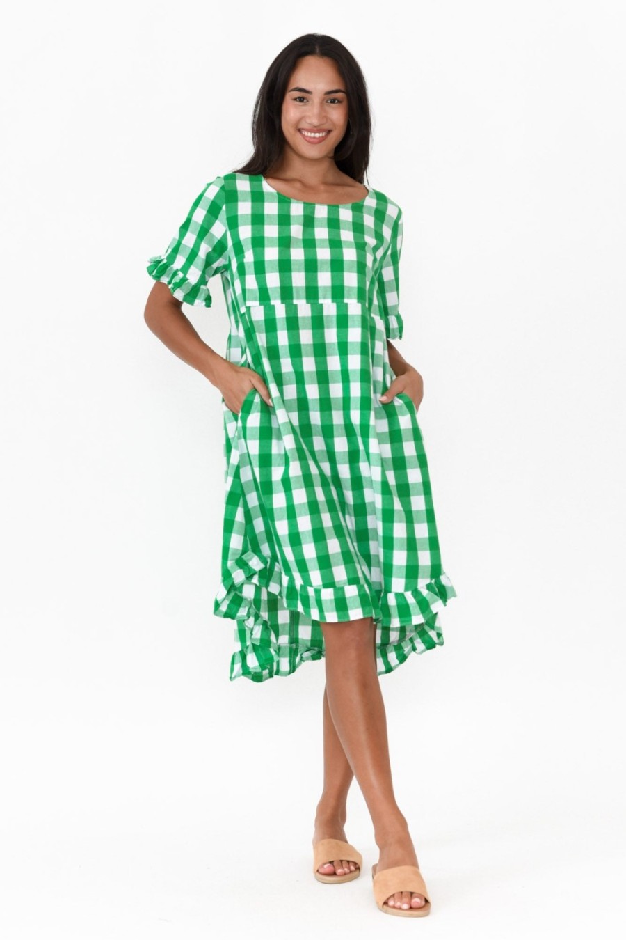 Clothing Worthier Cotton Dresses | Val Emerald Gingham Cotton Dress